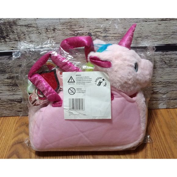 Unicorn Plush Bag Purse Set 18pc Removable Patch Set Pink & Rainbow Details 4-7 - Picture 7 of 7